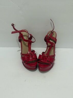 Red Strappy Platform Women's Heels